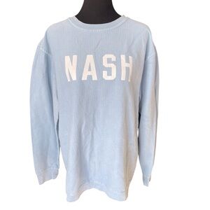 NASH Light Blue Ribbed Logo Sweatshirt, Large, Casual Comfortable Loungewear